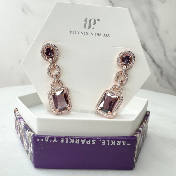 Bomb Party February She's Positively Glamorous Amethyst Earrings ER93230 NWT - Picture 2 of 6